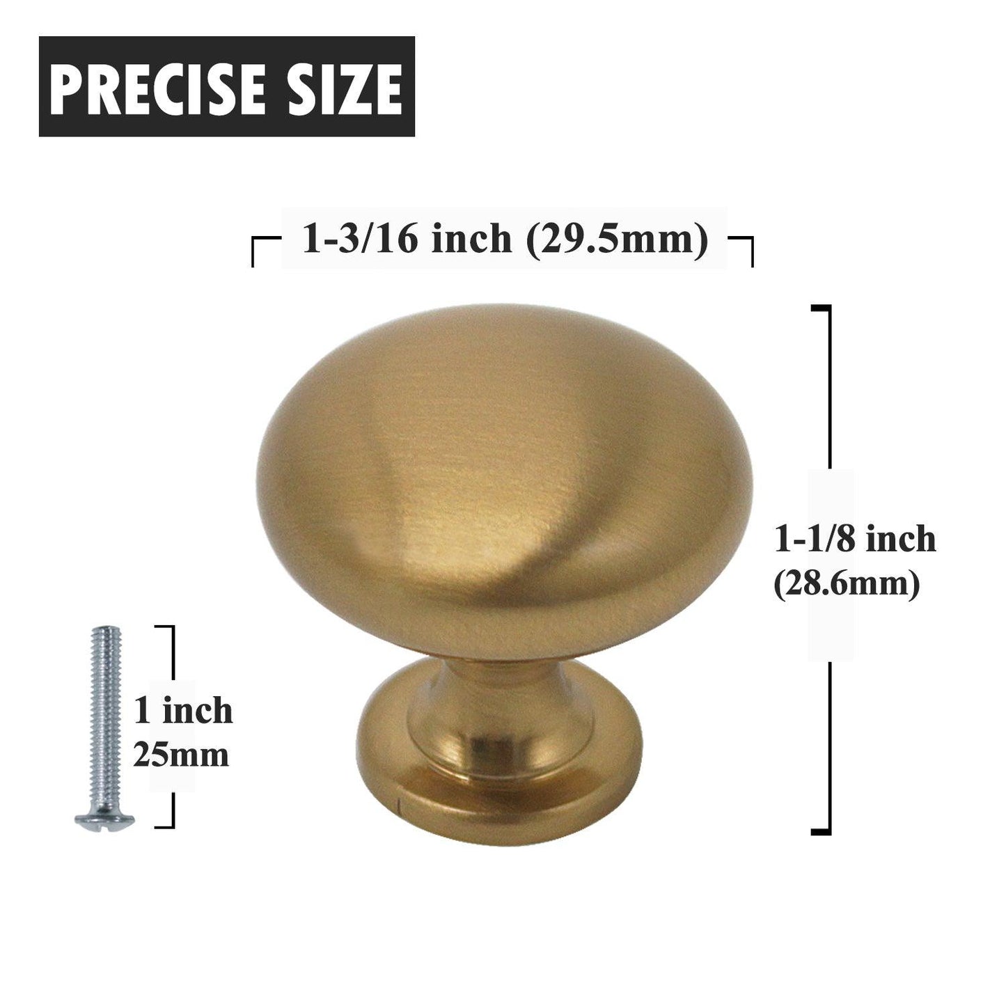 Solid Round Cabinet Knobs 1 1/5" - Champagne Brass/Black/Brushed Nickel/Polished Chrome Finish PS3910 - Probrico