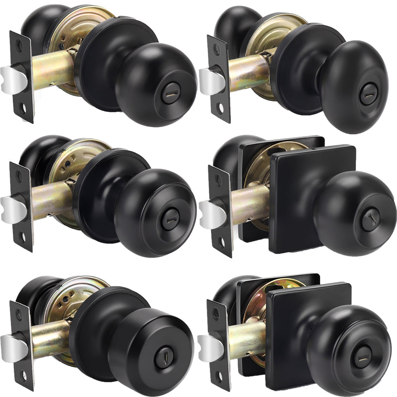Probrico Ball Knob with Rosette Interior Privacy Door Knobs Black Finish 6 Packs - Probrico