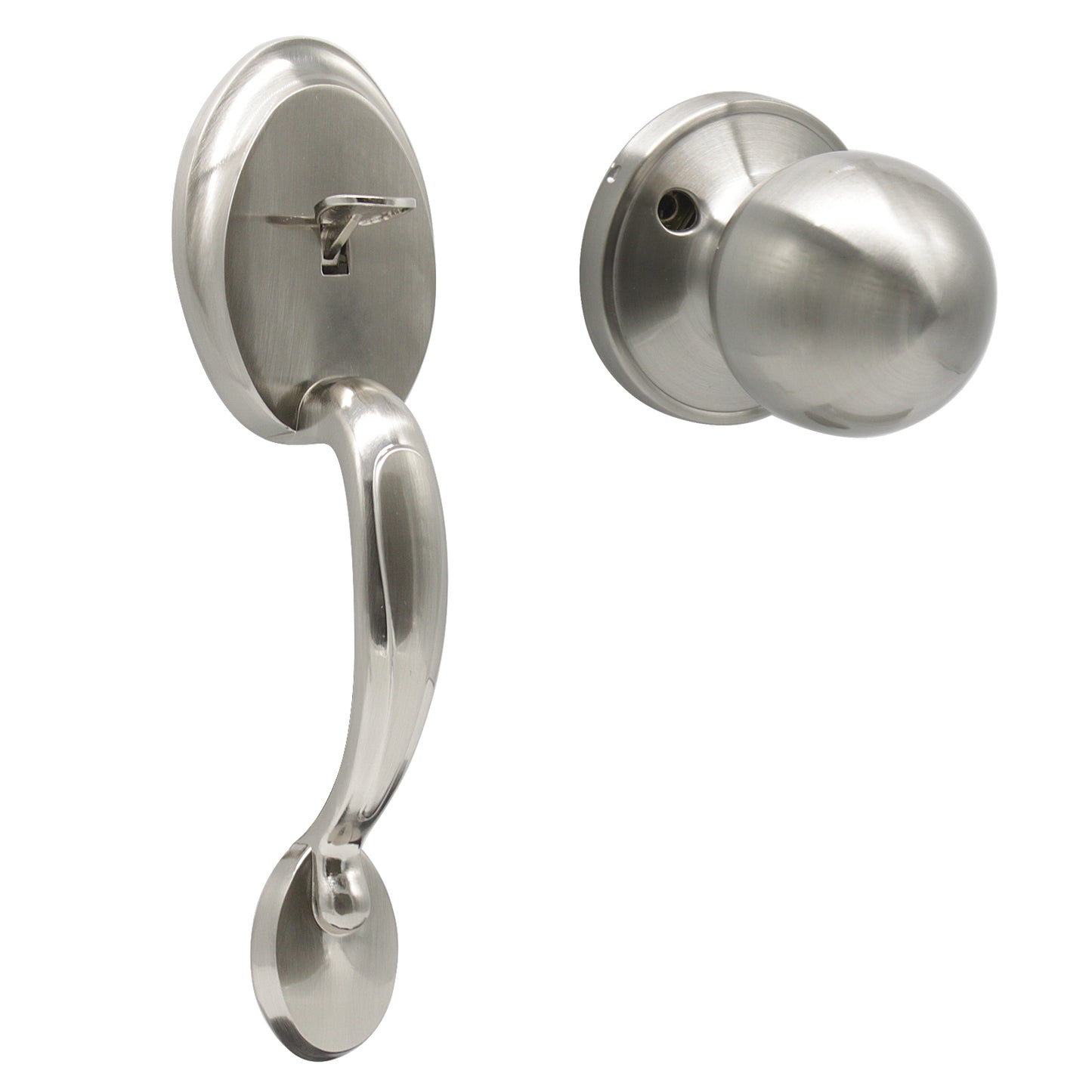 Dummy Door Handle Set Satin Nickel, Exterior Door Handle and Interior Door Knob - Probrico