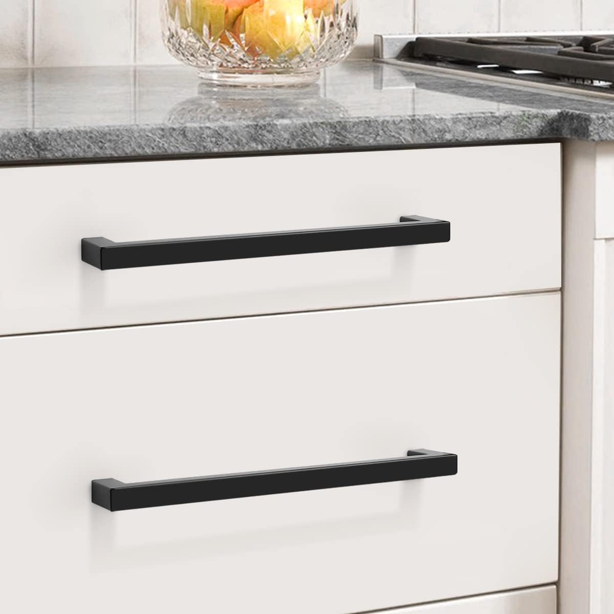 (5pack) 1/2" Square Cabinet Handles Black Finish 128mm 5inch Hole Centers PDDJS12HBK128