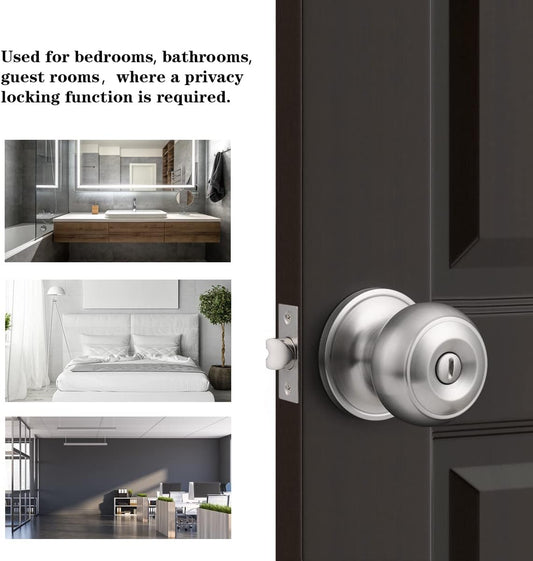 Probrico Brushed Nickel Bed/Bath Knobs Keyless Privacy Interior Doors Locksets