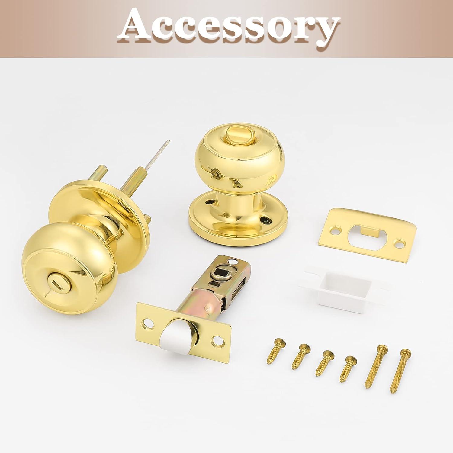 Flat Ball Knobs Entrance/Privacy/Passage/Dummy Door Lock Knob, Polished Golden Brass Finish