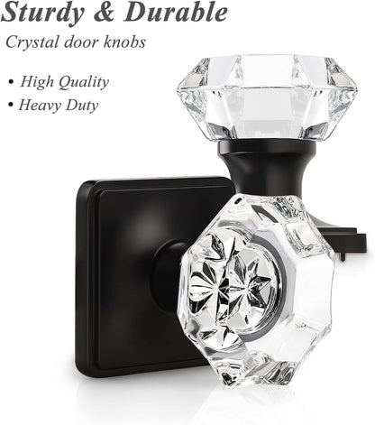 Octagon Crystal Door Knobs with Black Square Rosette, Passage Door Lock