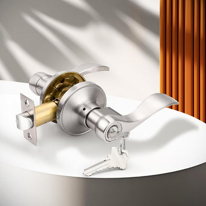 Keyed Alike Door Locks Lever, Satin Nickel Finish Keyed Entry Door Handle DL12061SNET