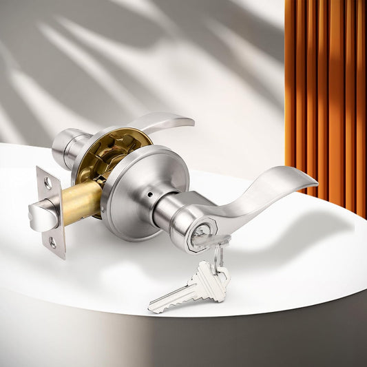 Keyed Alike Door Locks Lever, Satin Nickel Finish Keyed Entry Door Handle DL12061SNET