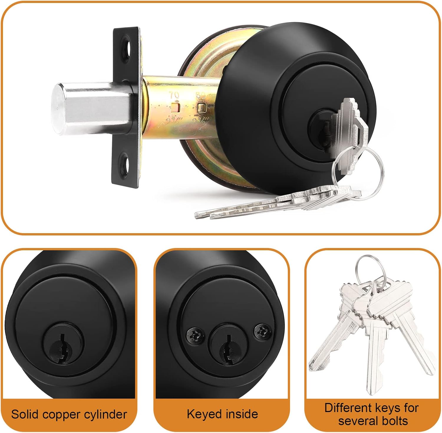 Double Cylinder Deadbolts with Key on Both Side, Keyed Entry Door Lock ...
