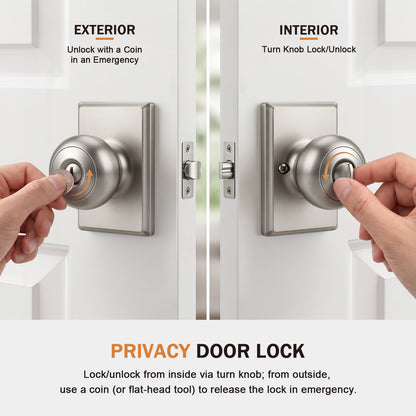 Probrico 3 Packs Hall/Closet Passage Door Knob, Brushed Nickel Interior Door Knobs with no lock,ANSI Grade 3, 250,000-Cycle Tested,Rectangular Rose Covers Old Knob Marks,Stainless Steel