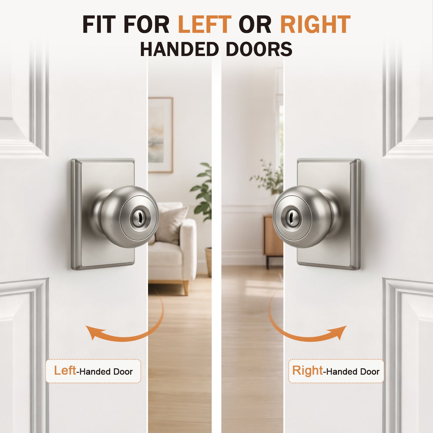 Probrico 3 Packs Hall/Closet Passage Door Knob, Brushed Nickel Interior Door Knobs with no lock,ANSI Grade 3, 250,000-Cycle Tested,Rectangular Rose Covers Old Knob Marks,Stainless Steel