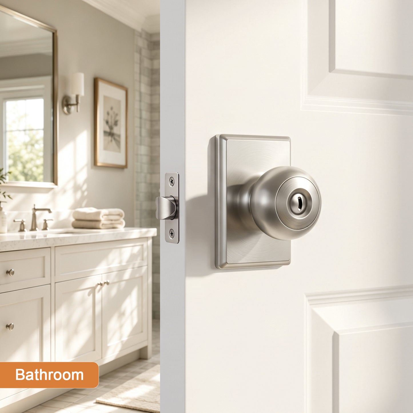 Probrico 3 Packs Hall/Closet Passage Door Knob, Brushed Nickel Interior Door Knobs with no lock,ANSI Grade 3, 250,000-Cycle Tested,Rectangular Rose Covers Old Knob Marks,Stainless Steel