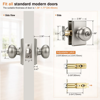 Probrico 3 Packs Hall/Closet Passage Door Knob, Brushed Nickel Interior Door Knobs with no lock,ANSI Grade 3, 250,000-Cycle Tested,Rectangular Rose Covers Old Knob Marks,Stainless Steel