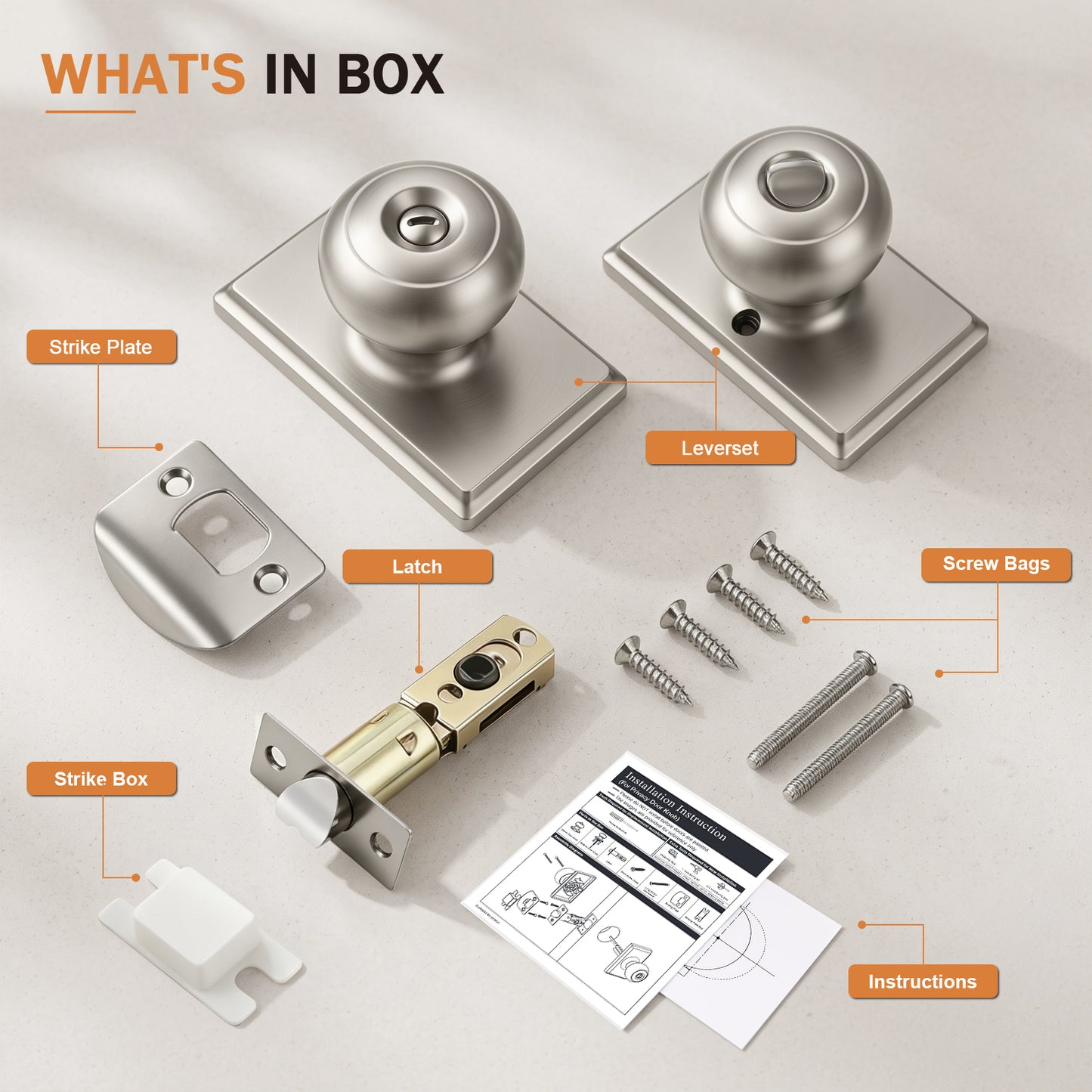 Probrico 3 Packs Hall/Closet Passage Door Knob, Brushed Nickel Interior Door Knobs with no lock,ANSI Grade 3, 250,000-Cycle Tested,Rectangular Rose Covers Old Knob Marks,Stainless Steel