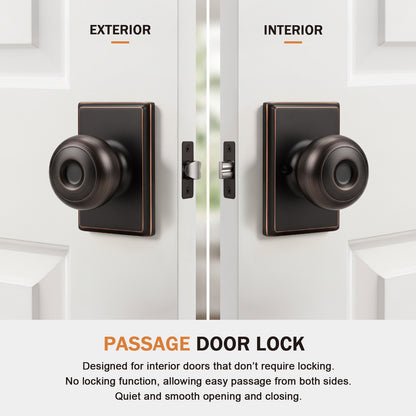 Probrico Hall/Closet Passage Door Knob, Oil Rubbed Bronze Interior Door Knob with no lock,ANSI Grade 3, 250,000-Cycle Tested,Rectangular Rose Covers Old Knob Marks,Stainless Steel