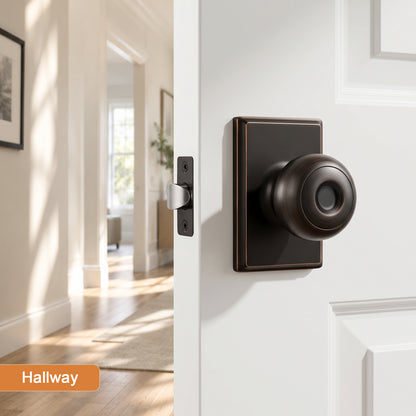 Probrico Hall/Closet Passage Door Knob, Oil Rubbed Bronze Interior Door Knob with no lock,ANSI Grade 3, 250,000-Cycle Tested,Rectangular Rose Covers Old Knob Marks,Stainless Steel