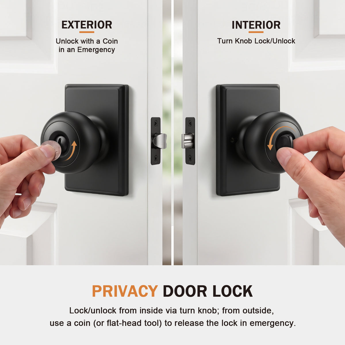Probrico 3 Packs Hall/Closet Passage Door Knob, Matte Black Interior Door Knobs with no lock,ANSI Grade 3, 250,000-Cycle Tested,Rectangular Rose Covers Old Knob Marks,Stainless Steel