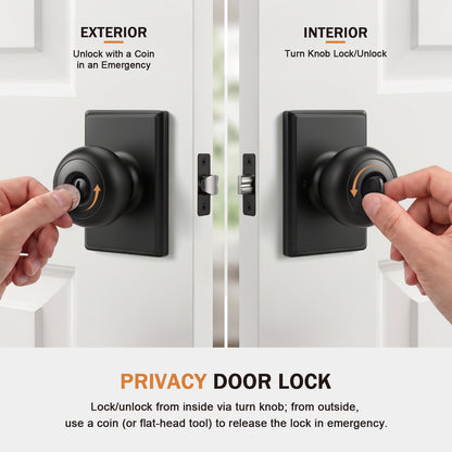 Probrico 3 Packs Hall/Closet Passage Door Knob, Matte Black Interior Door Knobs with no lock,ANSI Grade 3, 250,000-Cycle Tested,Rectangular Rose Covers Old Knob Marks,Stainless Steel