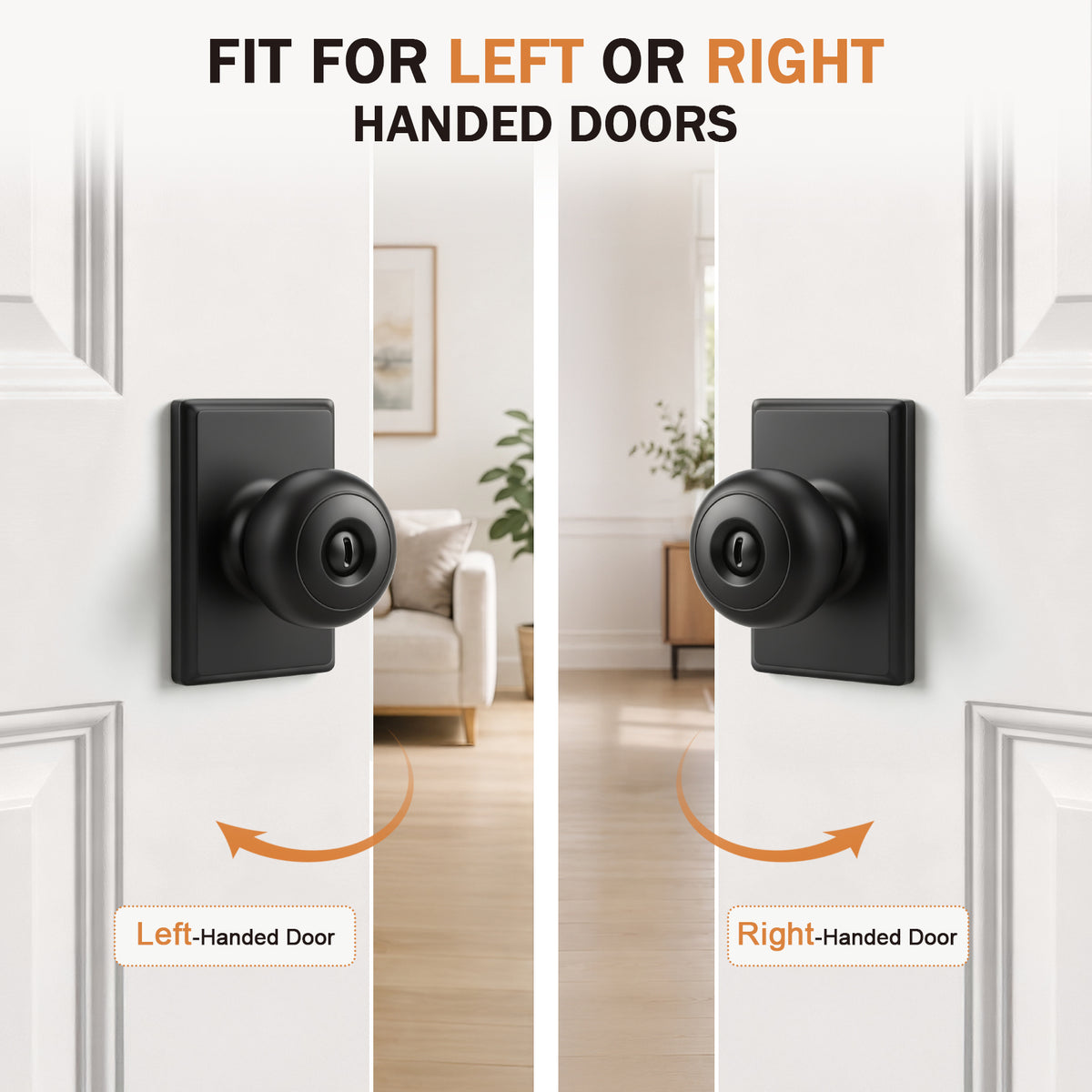 Probrico 3 Packs Hall/Closet Passage Door Knob, Matte Black Interior Door Knobs with no lock,ANSI Grade 3, 250,000-Cycle Tested,Rectangular Rose Covers Old Knob Marks,Stainless Steel