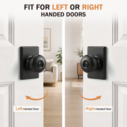 Probrico 3 Packs Hall/Closet Passage Door Knob, Matte Black Interior Door Knobs with no lock,ANSI Grade 3, 250,000-Cycle Tested,Rectangular Rose Covers Old Knob Marks,Stainless Steel