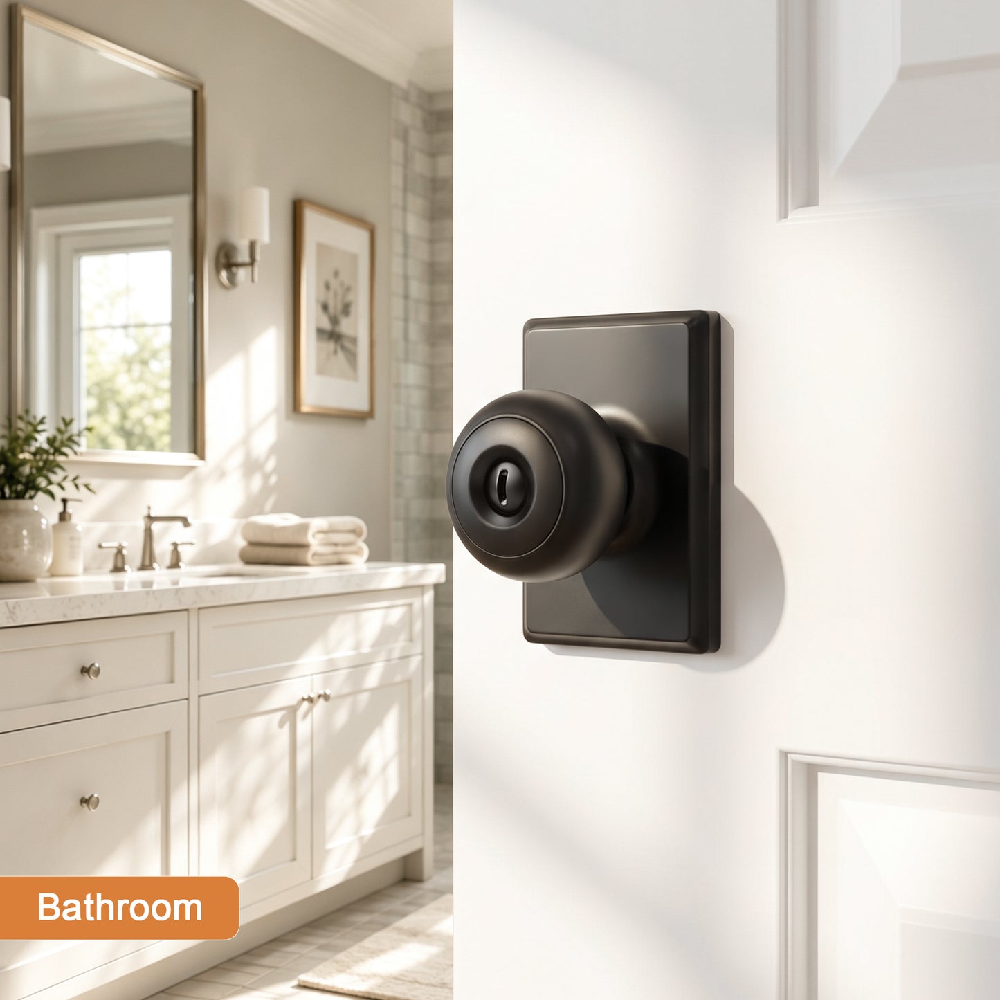 Probrico 3 Packs Hall/Closet Passage Door Knob, Matte Black Interior Door Knobs with no lock,ANSI Grade 3, 250,000-Cycle Tested,Rectangular Rose Covers Old Knob Marks,Stainless Steel