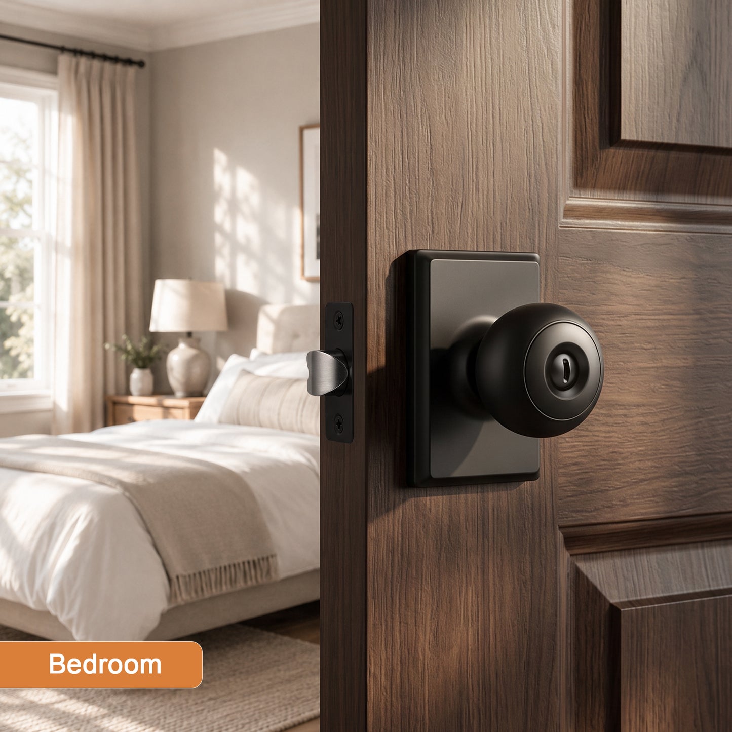 Probrico 3 Packs Hall/Closet Passage Door Knob, Matte Black Interior Door Knobs with no lock,ANSI Grade 3, 250,000-Cycle Tested,Rectangular Rose Covers Old Knob Marks,Stainless Steel