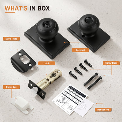 Probrico 3 Packs Hall/Closet Passage Door Knob, Matte Black Interior Door Knobs with no lock,ANSI Grade 3, 250,000-Cycle Tested,Rectangular Rose Covers Old Knob Marks,Stainless Steel