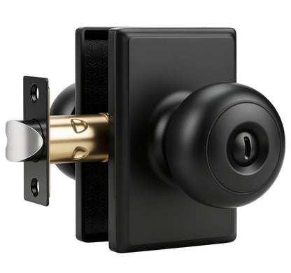 Probrico 3 Packs Hall/Closet Passage Door Knob, Matte Black Interior Door Knobs with no lock,ANSI Grade 3, 250,000-Cycle Tested,Rectangular Rose Covers Old Knob Marks,Stainless Steel