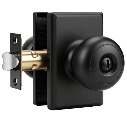 Probrico 3 Packs Hall/Closet Passage Door Knob, Matte Black Interior Door Knobs with no lock,ANSI Grade 3, 250,000-Cycle Tested,Rectangular Rose Covers Old Knob Marks,Stainless Steel