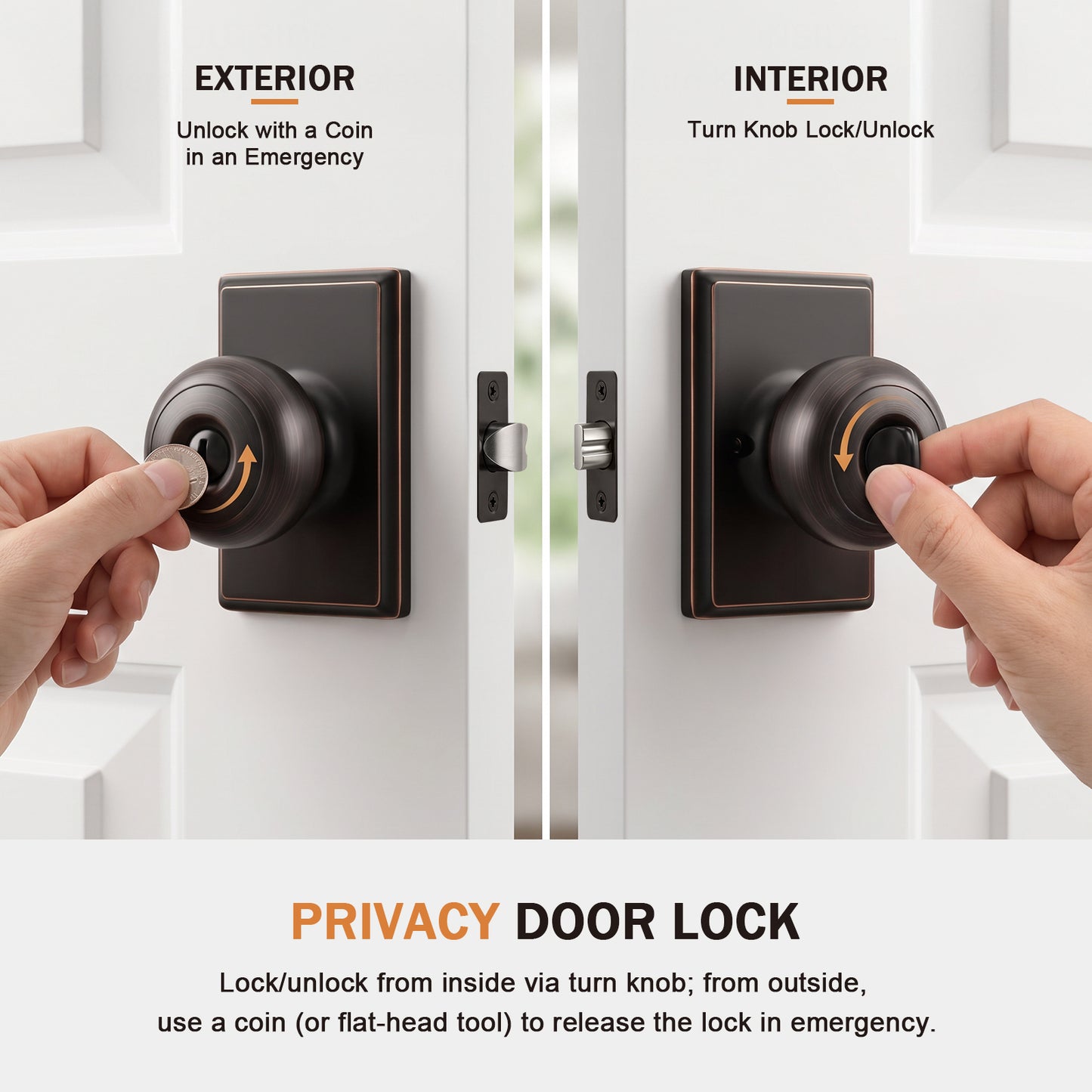 Probrico 3 Packs Hall/Closet Passage Door Knob, Oil Rubbed Bronze Interior Door Knob with no lock,ANSI Grade 3, 250,000-Cycle Tested,Rectangular Rose Covers Old Knob Marks,Stainless Steel