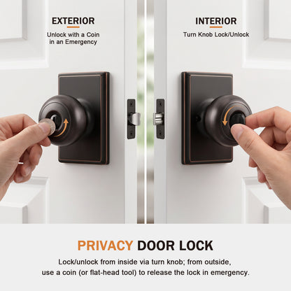 Probrico 3 Packs Hall/Closet Passage Door Knob, Oil Rubbed Bronze Interior Door Knob with no lock,ANSI Grade 3, 250,000-Cycle Tested,Rectangular Rose Covers Old Knob Marks,Stainless Steel