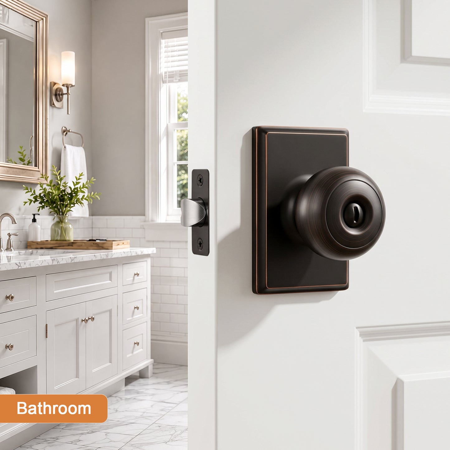 Probrico 3 Packs Hall/Closet Passage Door Knob, Oil Rubbed Bronze Interior Door Knob with no lock,ANSI Grade 3, 250,000-Cycle Tested,Rectangular Rose Covers Old Knob Marks,Stainless Steel