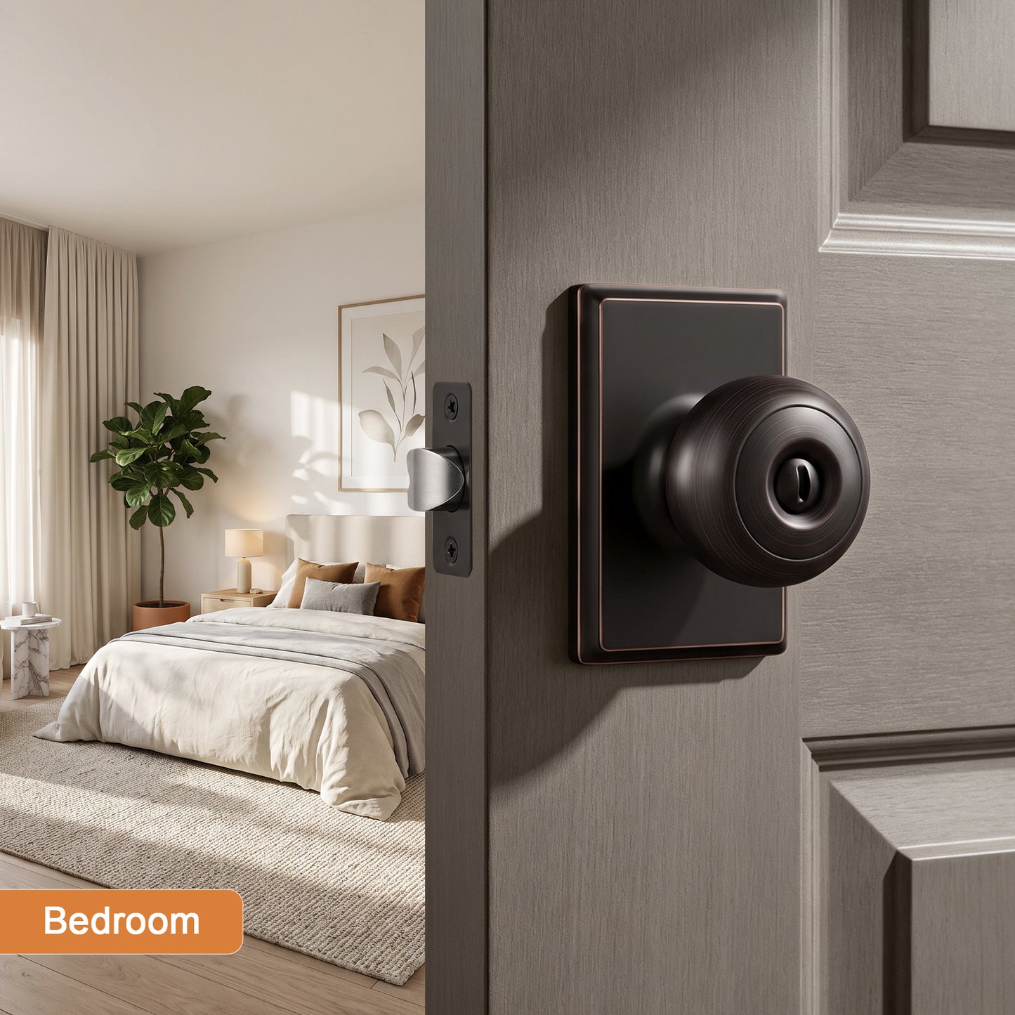 Probrico 3 Packs Hall/Closet Passage Door Knob, Oil Rubbed Bronze Interior Door Knob with no lock,ANSI Grade 3, 250,000-Cycle Tested,Rectangular Rose Covers Old Knob Marks,Stainless Steel