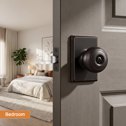 Probrico 3 Packs Hall/Closet Passage Door Knob, Oil Rubbed Bronze Interior Door Knob with no lock,ANSI Grade 3, 250,000-Cycle Tested,Rectangular Rose Covers Old Knob Marks,Stainless Steel