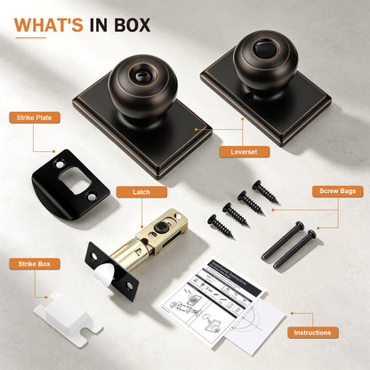 Probrico 3 Packs Hall/Closet Passage Door Knob, Oil Rubbed Bronze Interior Door Knob with no lock,ANSI Grade 3, 250,000-Cycle Tested,Rectangular Rose Covers Old Knob Marks,Stainless Steel