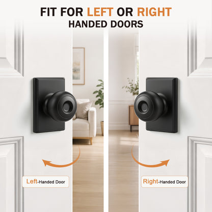 Probrico Hall/Closet Passage Door Knob, Matte Black Interior Door Knob with no lock,ANSI Grade 3, 250,000-Cycle Tested,Rectangular Rose Covers Old Knob Marks,Stainless Steel