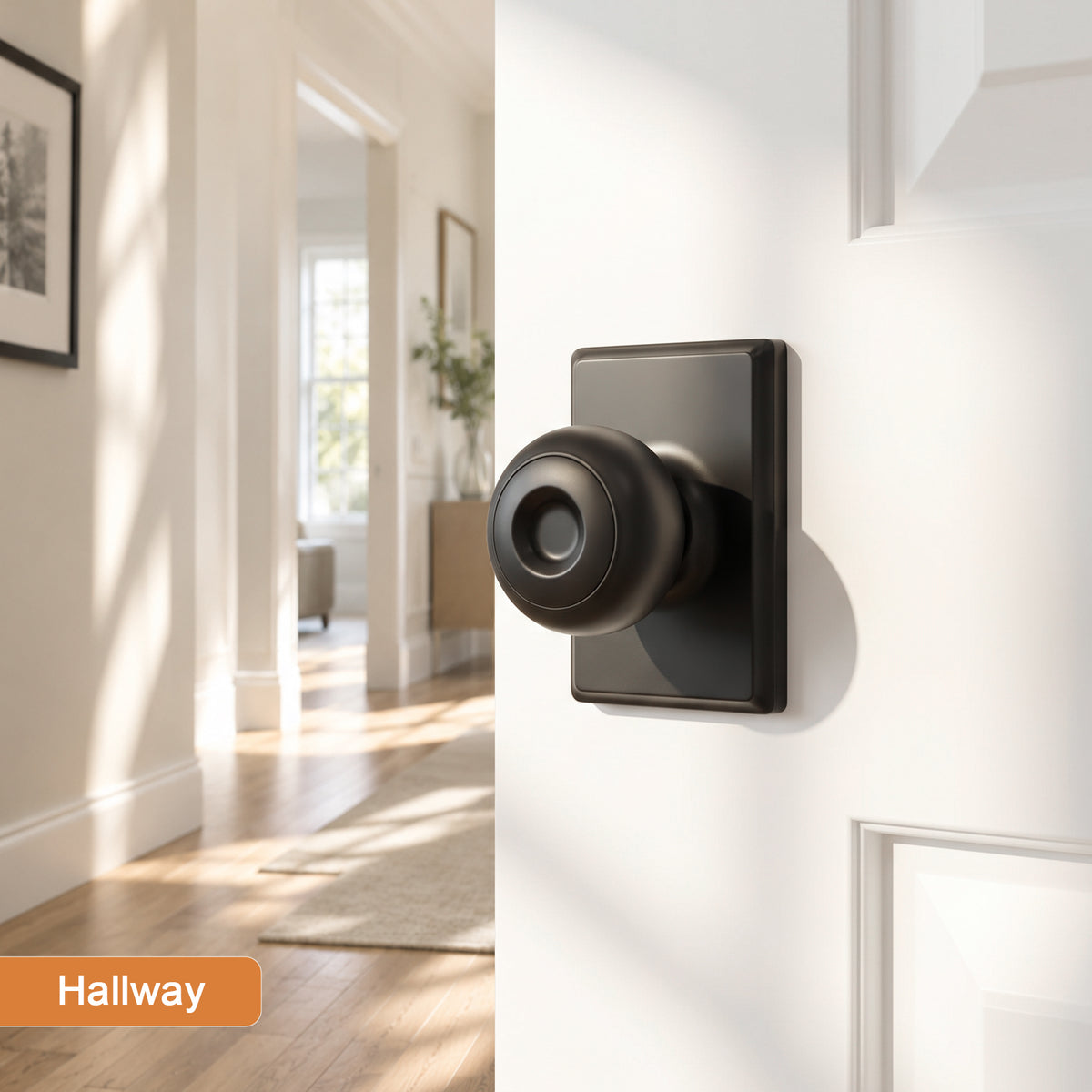 Probrico Hall/Closet Passage Door Knob, Matte Black Interior Door Knob with no lock,ANSI Grade 3, 250,000-Cycle Tested,Rectangular Rose Covers Old Knob Marks,Stainless Steel
