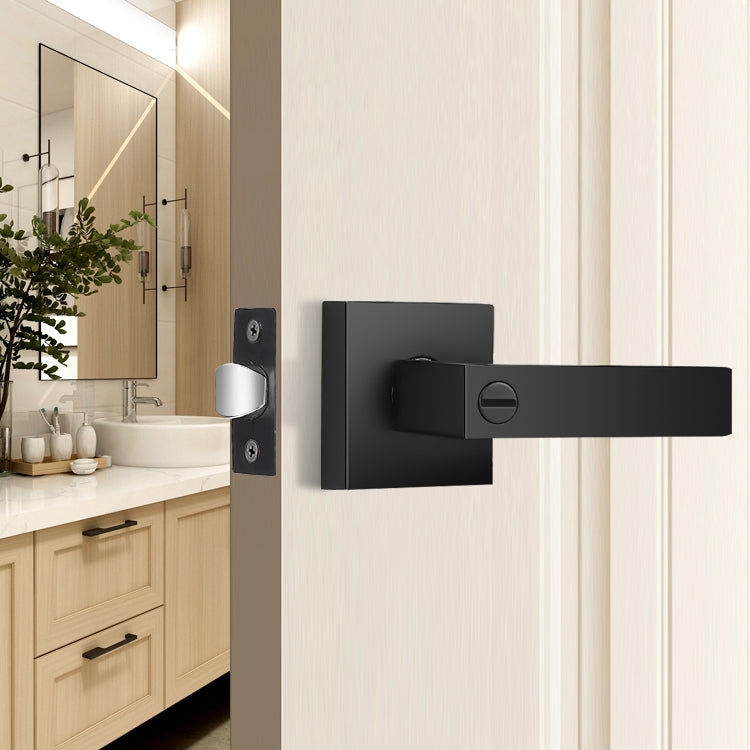 Probrico Heavy Duty Flat Black Square Privacy Lock Interior Door Levers Bedromm and Bathroom Door Handles Keyless Bed/Bath Lockset (10 Pack)