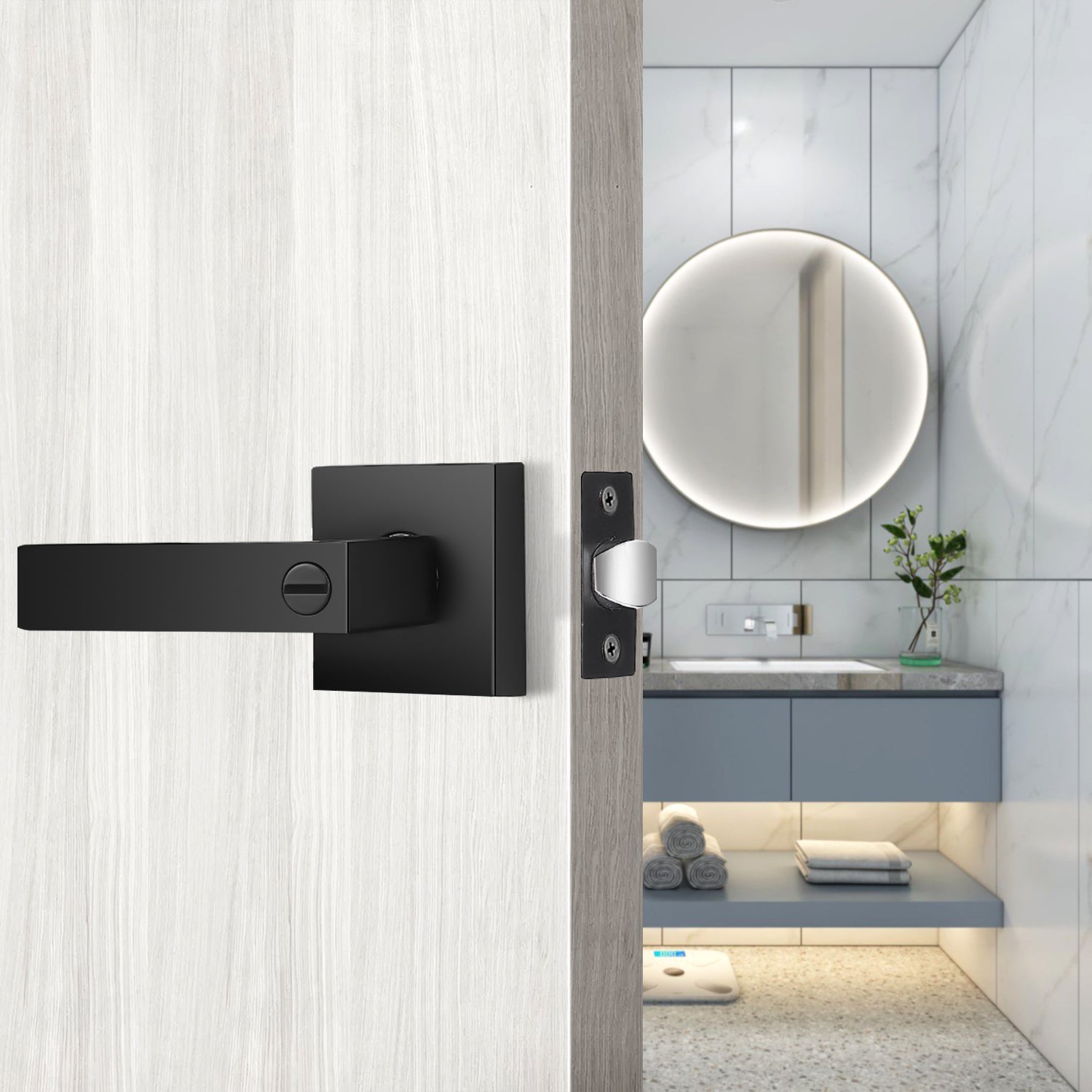 Probrico Heavy Duty Flat Black Square Privacy Lock Interior Door Levers Bedromm and Bathroom Door Handles Keyless Bed/Bath Lockset (10 Pack)