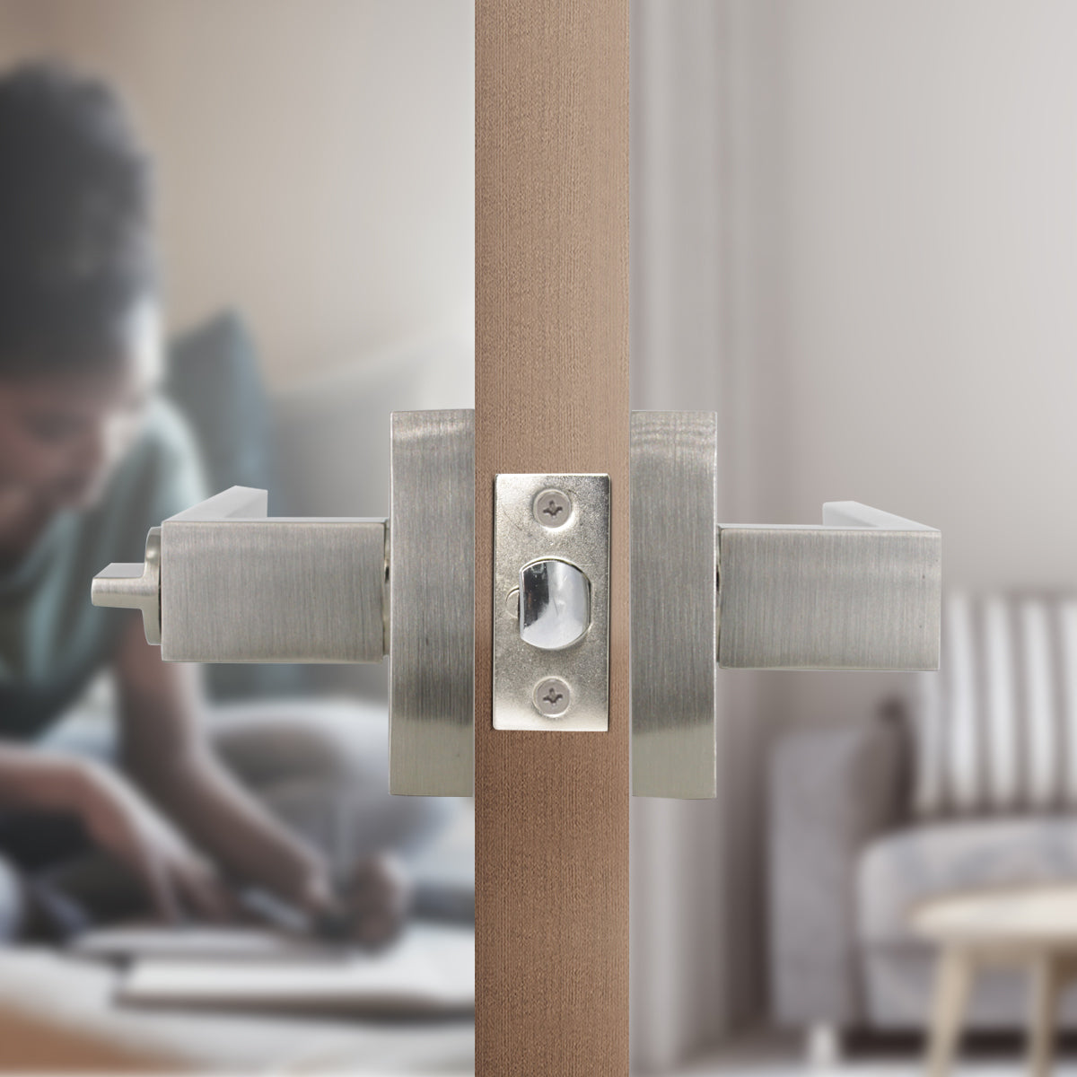 Interior Keyed Entry Door Lock Lever set, Brushed Nickel Door Handle D ...