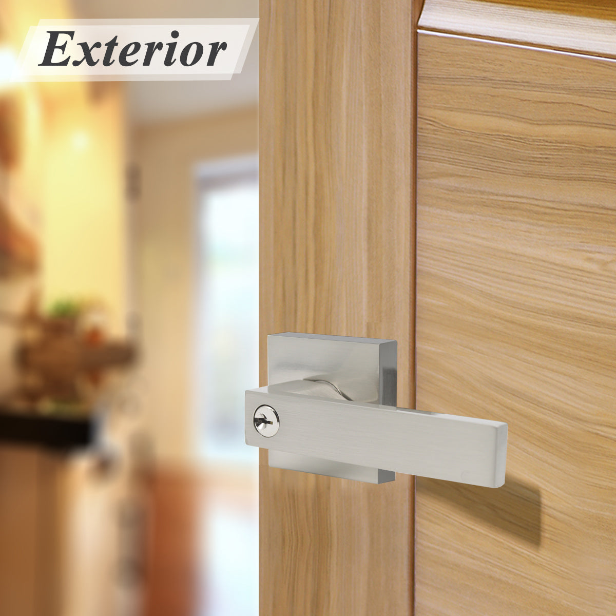 Interior Keyed Entry Door Lock Lever set, Brushed Nickel Door Handle D ...