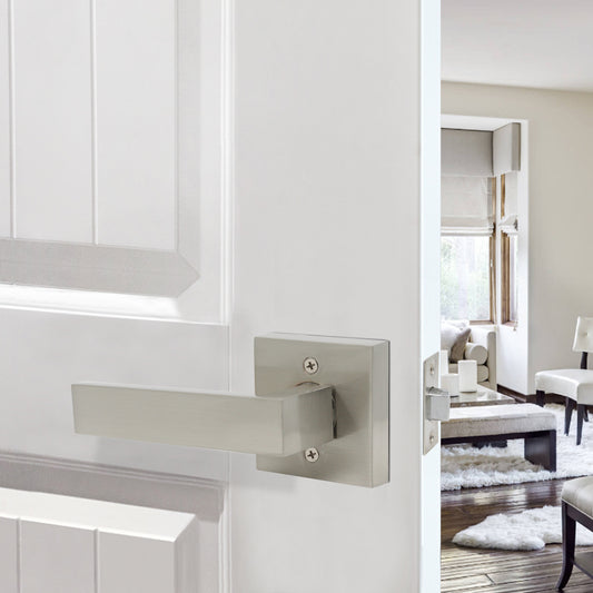Probrico Passage Door Lever Set with Square Rosette, No Key DL01SNPS - Probrico