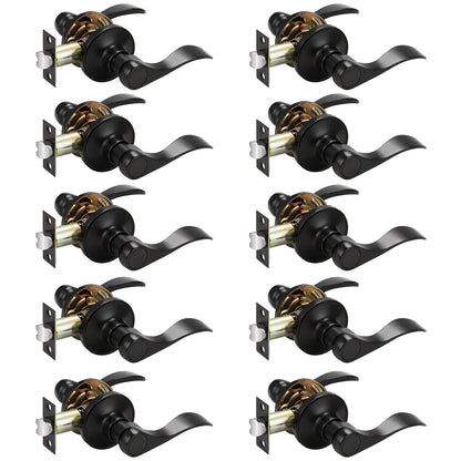 Probrico 10 Packs Wave Shape Passage Door Lever Black Keyless Handle for Hall and Closet Interior Non-Locking Door Hardware