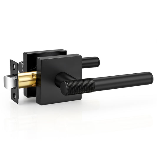 Heavy Duty Door Handles Knurled Matte Black Finish, Privacy/Passage Function, DL38305BK