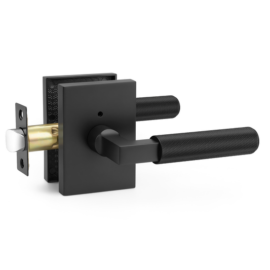 Probrico Matte Black Privacy Door Handles, Knurled Lever, Heavy Duty Interior Door Handles for Bedroom Bathroom, Reversible Left & Right Handed, with Lock