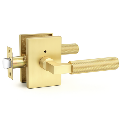 Probrico Brushed Gold Privacy Door Handle, Knurled Lever, Heavy Duty Interior Door Handles for Bed&Bath, Reversible for Left/Right Doors, Keyless Door Lever with Lock