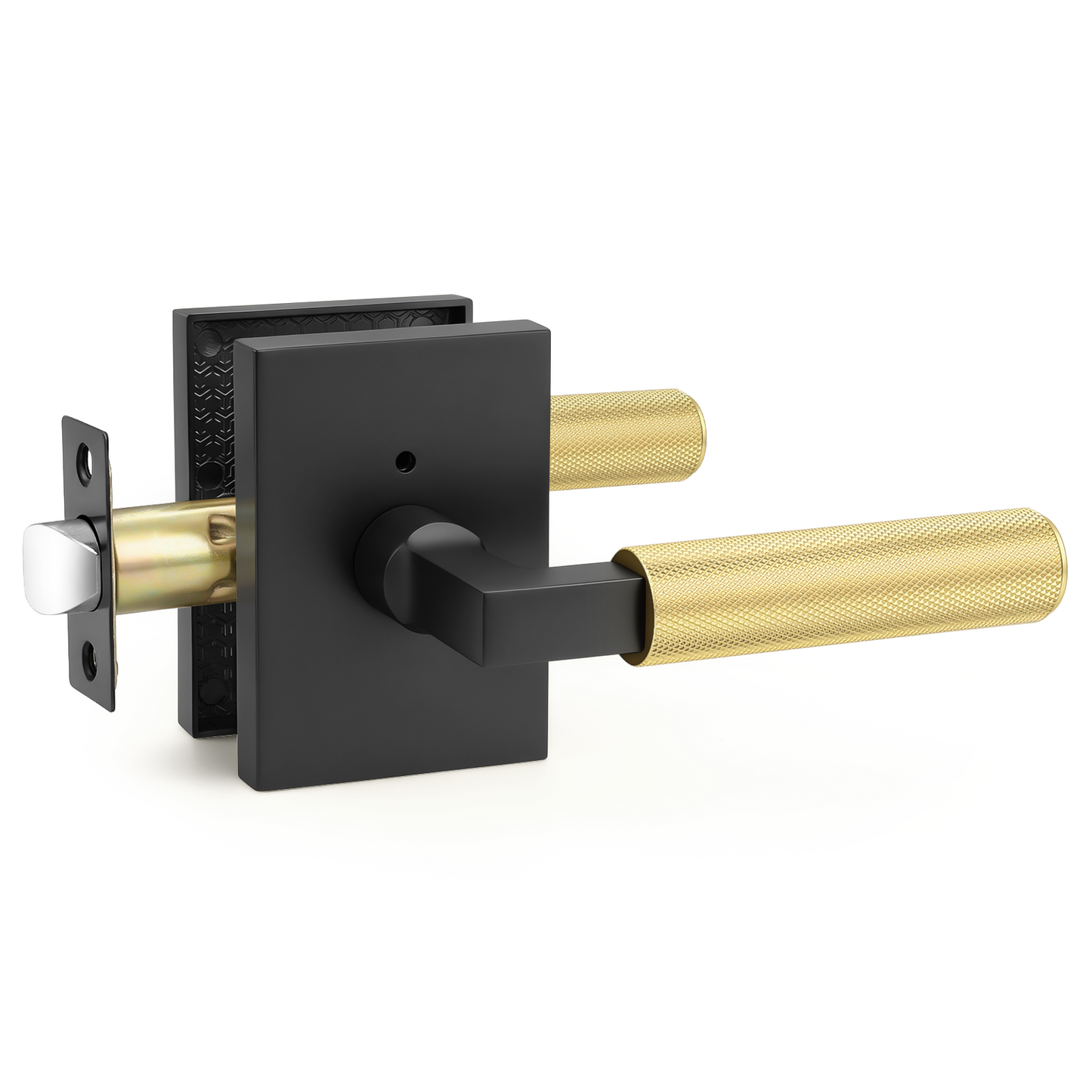 Probrico Brushed Gold Door Handles with Black Lever, Knurled Privacy Door Handle with Push Button Lock for Bedroom or Bathroom, Modern Interior Door Handle, Heavy Duty Keyless Privacy Lever