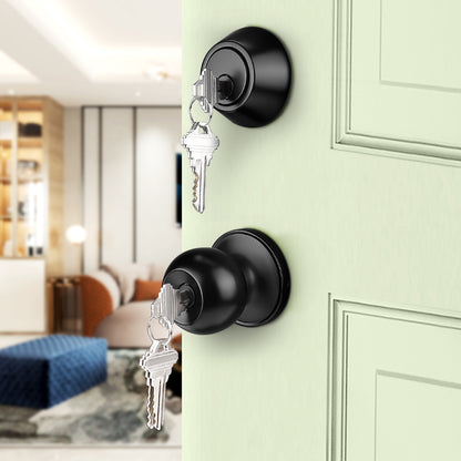 Black Keyed Alike Entry Knobs Front Door Locks Exterior Lockset and Single Cylinder Deadbolt Combination Set DL607ET-101BK