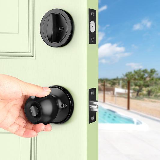 Black Keyed Alike Entry Knobs Front Door Locks Exterior Lockset and Single Cylinder Deadbolt Combination Set DL607ET-101BK
