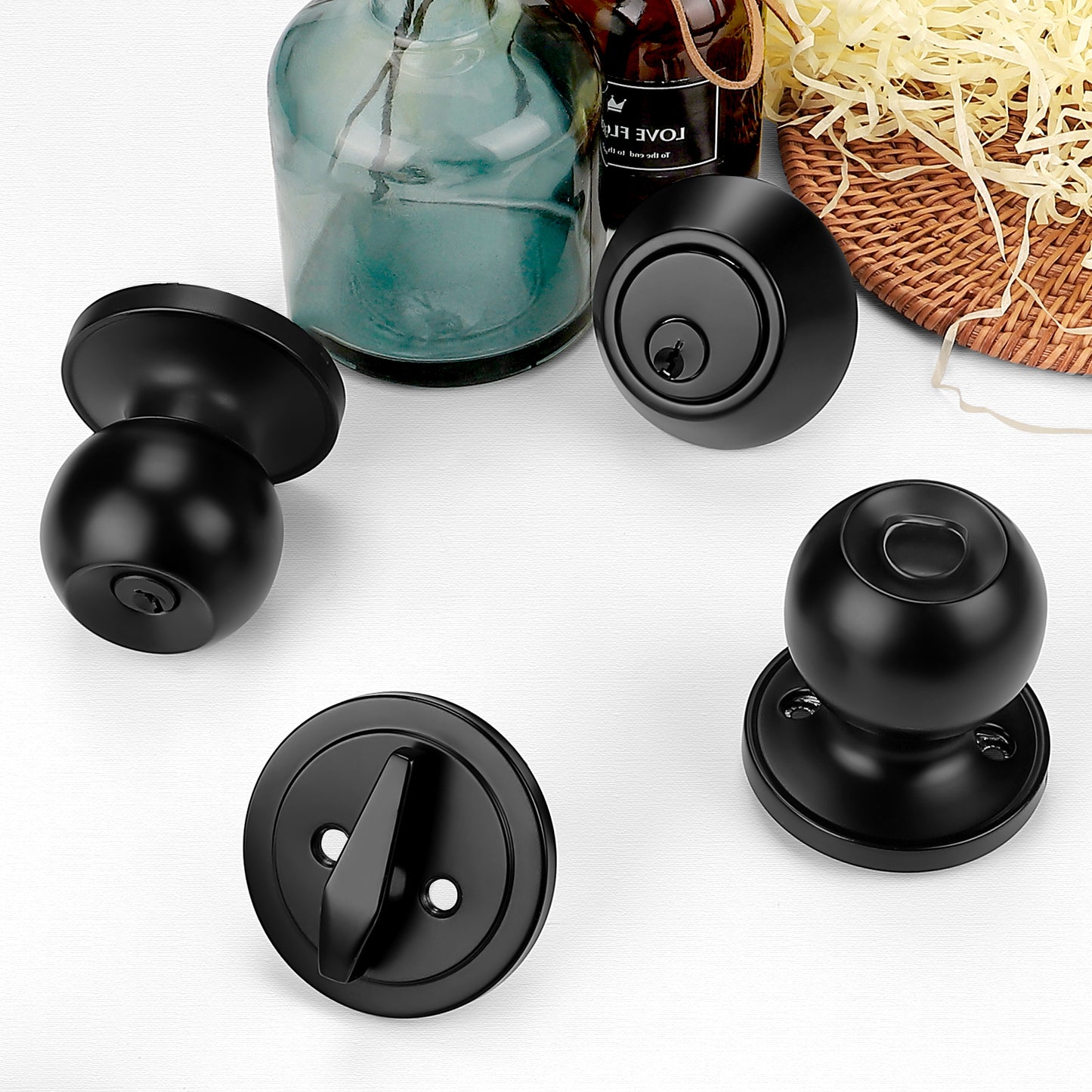 Black Keyed Alike Entry Knobs Front Door Locks Exterior Lockset and Single Cylinder Deadbolt Combination Set DL607ET-101BK