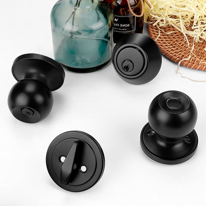 Black Keyed Alike Entry Knobs Front Door Locks Exterior Lockset and Single Cylinder Deadbolt Combination Set DL607ET-101BK