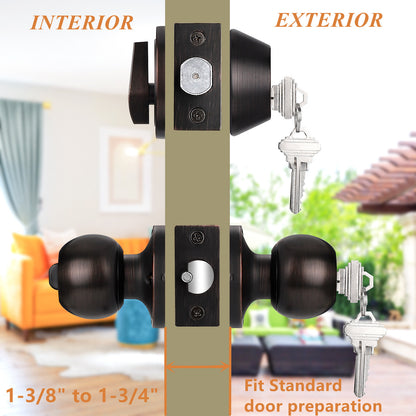 Entry Door Knob with Double Cylinder Deadbolt Set Oil Rubbed Bronze Entry Door Lock Set with Key, Keyway Front Entry Handleset Lockset Gate Hardware DL607ET-102ORB