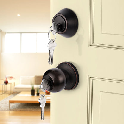 Entry Door Knob with Double Cylinder Deadbolt Set Oil Rubbed Bronze Entry Door Lock Set with Key, Keyway Front Entry Handleset Lockset Gate Hardware DL607ET-102ORB